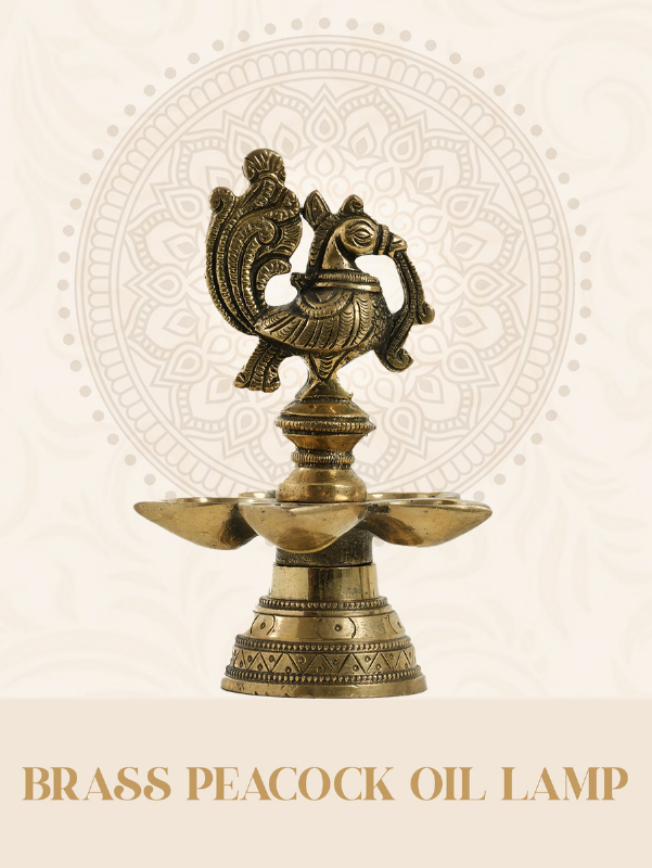 Brass  peacock oil lamp