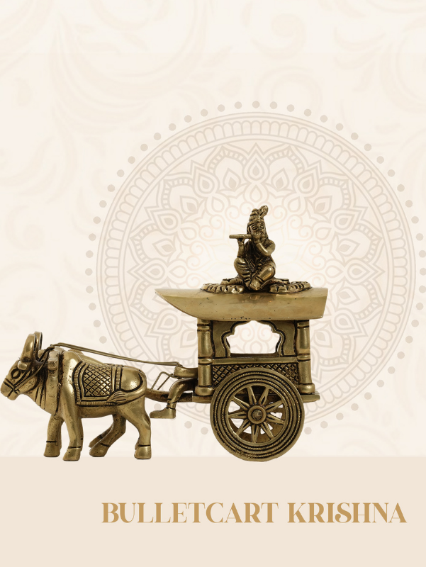 Brass Bullock Cart with Deity Figurine