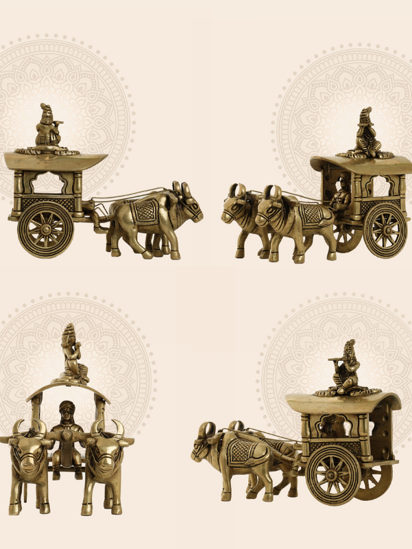 Brass Bullock Cart with Deity Figurine