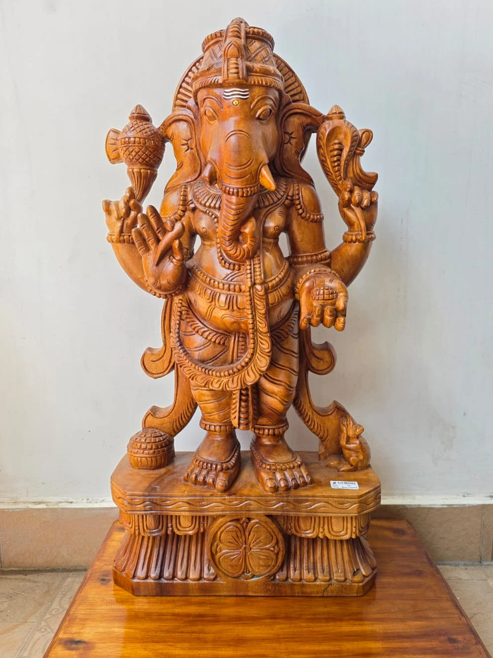 Hand-Carved Wooden Ganesha Statue | Premium Teak Wood Ganesh Idol for Home Décor